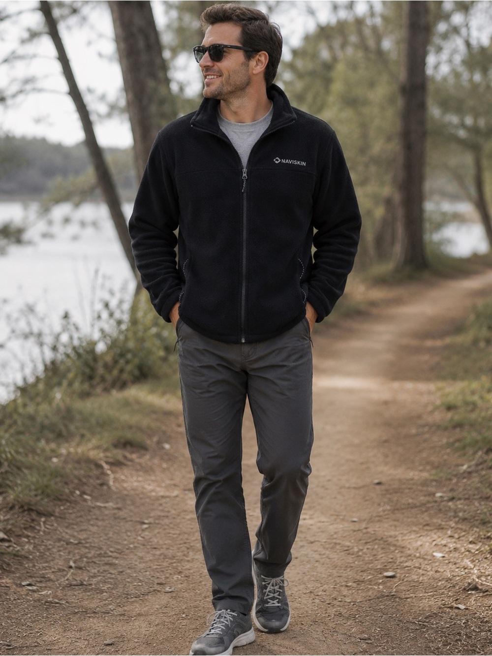 NWOT Men’s Naviskin Black Fleece Jacket Outdoorsy Hiking Camping